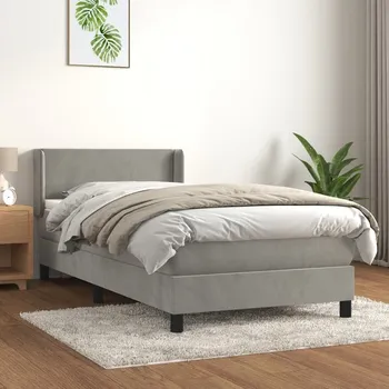 Postel vidaXL Box spring postel s matrací 90x200 cm samet [3130822] Barva: světle šedá