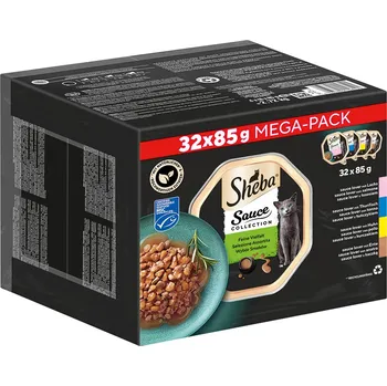 Krmivo pro kočku 32x85g Multibalení Sheba variace mističky - Sauce Lover (losos, tuňák, kuře, kachna)
