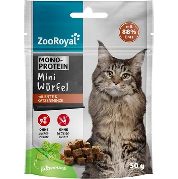 Pamlsek pro kočku ZooRoyal malé kostičky s kachním masem a šantou kočičí 50 g