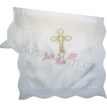 rouška Křestní rouška - růžová, kříž (Jsem Boží dítě)