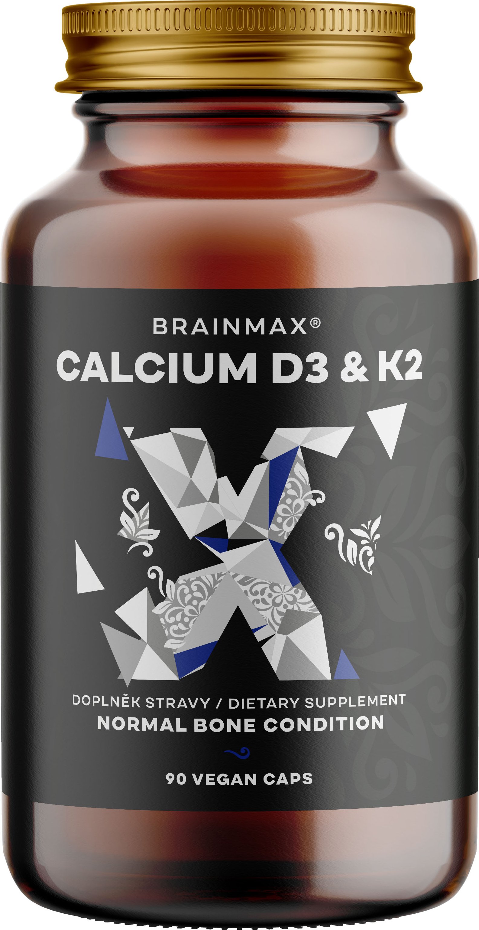 BrainMax Calcium D3 & K2, vápník s vitamínem D3 & K2, 90 rostlinných kapslí Vápník citrát s vitamínem D3 a s patentovanou formou vitamínu K2 MK-7, 90 dávek, doplněk stravy