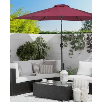 Slunečník Slunečník červený polyesterový hliník Ø 270 cm větrná střešní zahradní terasa balkon Beliani