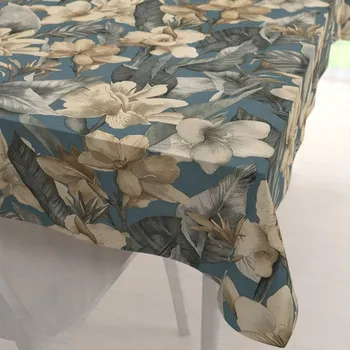 ubrus Dekorační obdélníkový ubrus Porto PRT-005 Květy a listy na tmavě modrém 50x100 cm