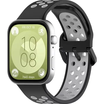 eses Silikonový dírkovaný řemínek pro Huawei Watch Fit 3, 4 a 4 Pro - Černo šedý