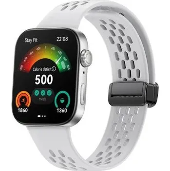 Příslušenství k chytrým hodinkám eses Silikonový dírkovaný řemínek s magnetickou přezkou pro Huawei Watch Fit 3, 4 a 4 Pro - Bílý
