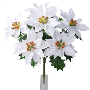 Vánoční dekorace Umělá vánoční Poinsettie bílá, 30 cm