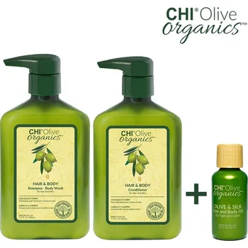 Šampon CHI Olive Organics Šampon a kondicionér + ZDARMA Olive & Silk hedvábný olej 15ml + dárek Staleks Expert 40 Minerálny pilník na nechty 150/180 zdarma