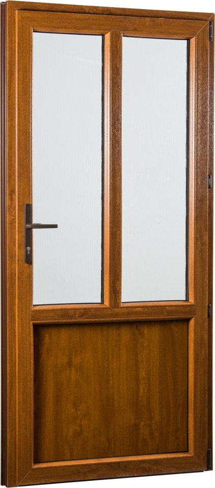 SKLADOVÁ-OKNA.cz Vedlejší vchodové dveře REHAU Smartline+, pravé - 980 x 2080 mm Bílá dovnitř / Zlatý dub ven