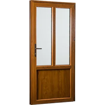 Vchodové dveře SKLADOVÁ-OKNA.cz Vedlejší vchodové dveře REHAU Smartline+, pravé - 980 x 2080 mm Bílá dovnitř / Zlatý dub ven