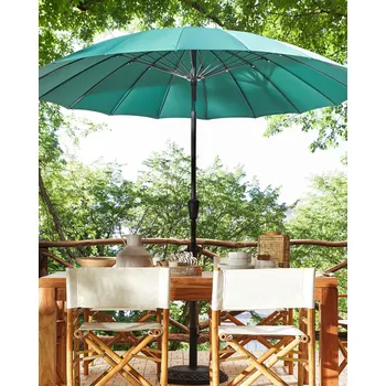 Stínicí technika Zahradní slunečník zelený polyester hliníková tyč ⌀ 255 cm moderní venkovní deštník pákový mechanismus UV odolný zahrada terasa Beliani