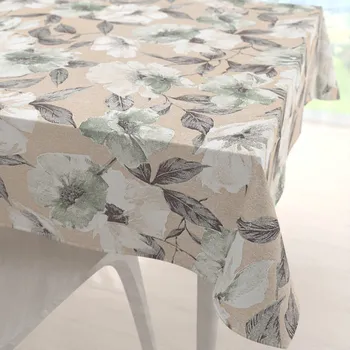 ubrus Dekorační čtvercový ubrus Porto PRT-012 Zeleno-bílé květy na béžovém 40x40 cm