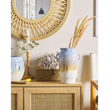 Váza Váza na květiny modrá bílá kamenina s uchy Dekorativní kus Domácí výzdoba Moderní design Beliani