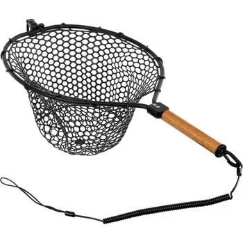 Fencl Muškařský Podběrák King L Natur Se Silikonovou Sítí Magnetický Držák a Pojistné Lanko 49x39 cm