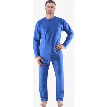 Pánské oblečení GINA pánské pyžamo dlouhé pánské, šité, s potiskem Pyžama 2023 79165P modrá pomnenková M