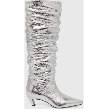 Dámské kozačky Kožené kozačky MSGM dámské, stříbrná barva, na podpatku, 3741MDS710 905 3741MDS710.905.90 SLV, EUR 39