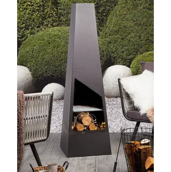 Ohniště s grilem černé ocel 150cm s komínem ohřívač moderní tradiční styl zahrada exteriér Beliani