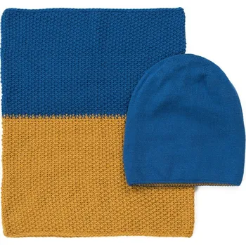 Módní doplněk Sada nákrčník a čepice Double modrožlutá