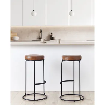 Barová židle Sada 2 barových stoliček hnědé čepice bez područek umělá kůže černá ocelová noha moderní design jídelní sezení Beliani