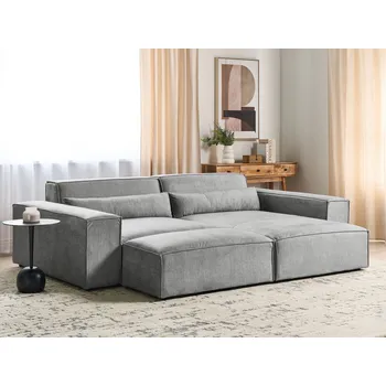 Pohovka Levá 2-sedadlová modulární rohová pohovka s otomanem šedá látková sekční pohovka s černými nohami moderní obývací pokoj Beliani