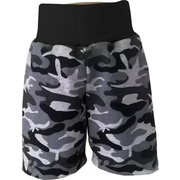 Chlapecké kraťasy AKCE Dětské kraťasy pružné, bez kapes, vel. 104, Maskáč s černým nápletem