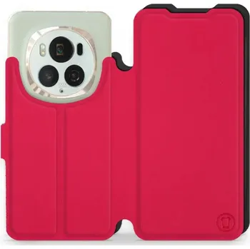Pouzdro na mobilní telefon Flipové pouzdro Mobiwear Semiš - Honor Magic6 Pro - Rudé & Černé (Knížkové semišové flip pouzdro, obal, kryt na mobil Honor Magic6 Pro - Rudé & Černé, materiál semiš + TPU, ochrana 360°, stojánek, silikonová vanička, magnetické zavírání)