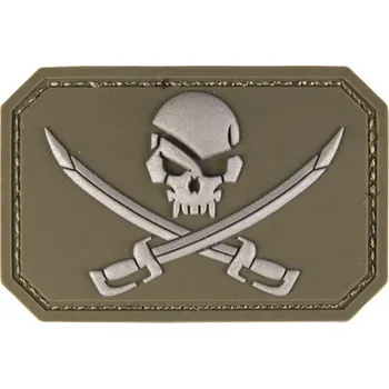 Nášivka 3D SKULL W.SWORDS PVC M.KLETT OLIV, 5.5*7.5cm