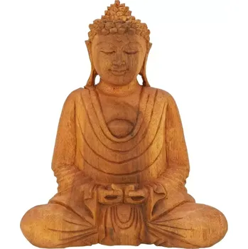 Soška Buddha dřevo 20 cm Dhyan tmavá 02