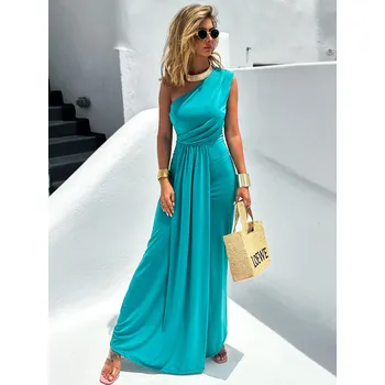 Dámské šaty Tyrkysové elegantní asymetrické šaty DIETER Velikost: ONESIZE