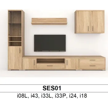 Obývací stěna BMB Libreta SES01 obývací sestava Olše, Noha vysoká mat - výška 120mm, NAKANA - Chrom lesk