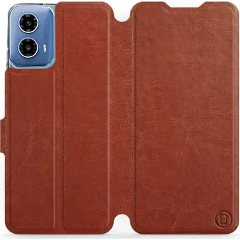 Pouzdro na mobilní telefon Flipové pouzdro Mobiwear - Motorola Moto G34 5G - Hnědé a šedé (Knížkové flip pouzdro, obal, kryt na mobil Motorola Moto G34 5G - Hnědé a šedé, materiál Umělá kůže + TPU - ochrana 360°, stojánek, silikonová vanička, magnetické zavírání)