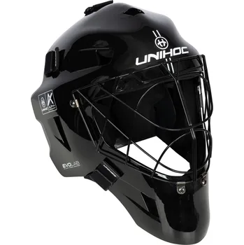 Florbalová maska Unihoc ALPHA PRIME EVOLAB black Brankářská maska černá, Senior - 52 cm a více, černá