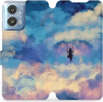 Pouzdro na mobilní telefon Flipové pouzdro Mobiwear - Motorola Moto G24 / Moto G04 - MR09S Dívka na houpačce v oblacích (Knížkové flip pouzdro, obal, kryt na mobil Motorola Moto G24 / Moto G04 - MR09S Dívka na houpačce v oblacích, materiál Umělá kůže + TPU - ochrana 360°, stojánek,