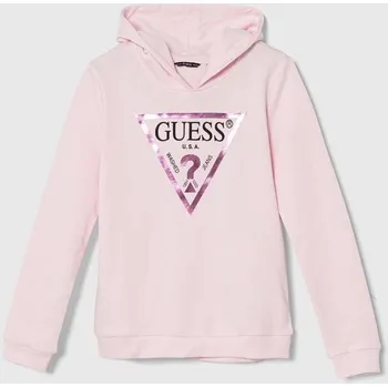 Chlapecká mikina Dětská bavlněná mikina Guess růžová barva, s kapucí, s potiskem, J83Q14 KAUG0 J83Q14.KAUG0.9BYH 30X, vel. 147-157