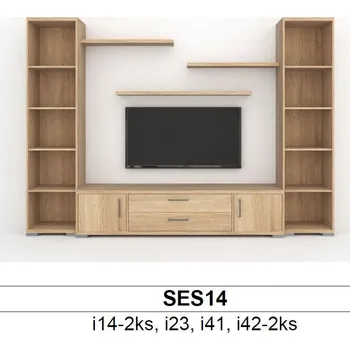 Obývací stěna BMB Libreta SES14 obývací sestava Bílá, Noha nízká mat - výška 20mm, FOKA - Nerez