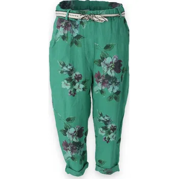 Kalhoty lněné s potiskem 7232 Itálie barva: zelená, velikost: Univerzální-jedna velikost