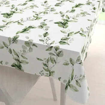 ubrus Bavlněný obdélníkový ubrus Sandra SA-422 Zelené listy na bílém 50x100 cm