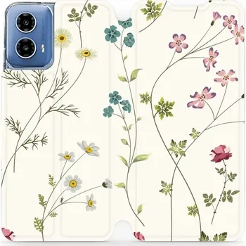 Pouzdro na mobilní telefon Flipové pouzdro Mobiwear - Motorola Moto G34 5G - MD03S Tenké rostlinky s květy (Knížkové flip pouzdro, obal, kryt na mobil Motorola Moto G34 5G - MD03S Tenké rostlinky s květy, materiál Umělá kůže + TPU - ochrana 360°, stojánek, silikonová vanička,)