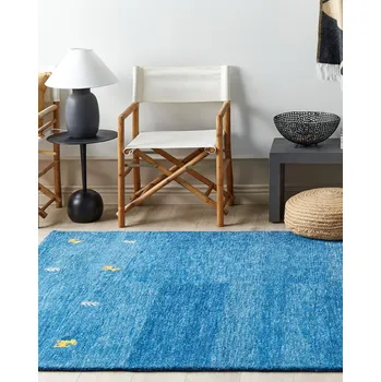Koberec Vlněný koberec gabbeh modrý 160 x 230 cm ručně všívaný se zvířecím motivem rustikální moderní design Beliani