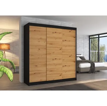 Šatní skříň Skříň s posuvnými dveřmi 200 cm - Megan Barva: Černá/dub Artisan