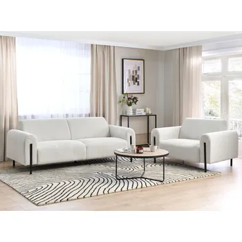 Sedací souprava Sedací souprava bílá manšestrové čalounění 3místná pohovka křeslo kovové nohy nastavitelné opěradlo moderní styl obývací pokoj velký pokoj Beliani