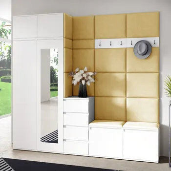 Předsíňová stěna Předsíňová stěna Emi 33 - bílá Barva čalounění: Žlutá - Trinity 18