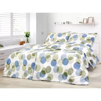 Povlečení Krepové povlečení - modré a zelené kruhy 240x200+2ks 70x90