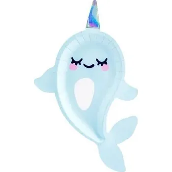 Jednorázové nádobí PartyDeco papírové talíře modré Narval (6 ks)