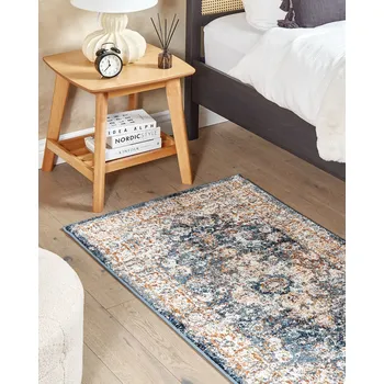 Bytový textil Koberec béžový a modrý 80 x 150 cm polypropylén polyester orientální vintage vzor obývací pokoj Beliani