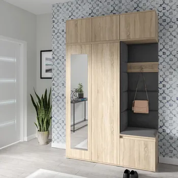 Předsíňová stěna Předsíňová stěna Emi 18 - dub Sonoma Barva čalounění: Tmavě šedá - Trinity 15