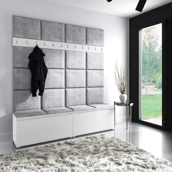 Předsíňová stěna Předsíňová stěna Emi 4 - bílá Barva čalounění: Světle šedá - Trinity 14