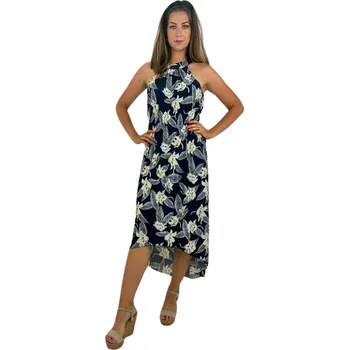 Dámské šaty NOVINKA-Letní šaty s upnutím kolem krku -bílé kytičky