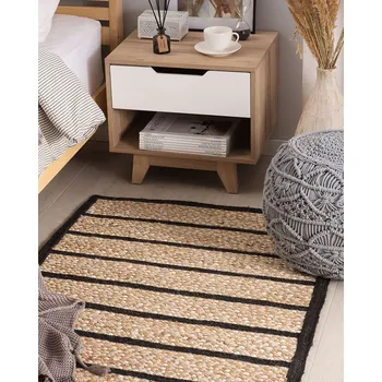 Koberec Koberec béžová černá juta bavlna 80 x 150 cm krátký vlas pruhovaný strojově tkaný obdélníkový Beliani