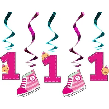 PartyDeco Závěsné spirály růžové a tyrkysové I'm No 1 (5 ks)