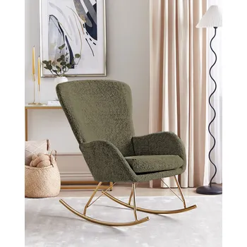 Křeslo Houpací křeslo zelené a zlaté buklé čalounění kovové nohy lyžiny tradiční retro design obývací pokoj ložnice Beliani